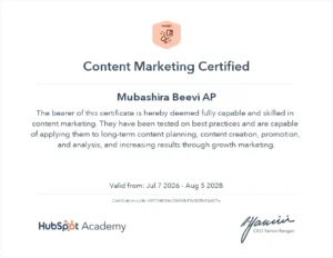 hubspot certification freelance digital marketer in palakkad